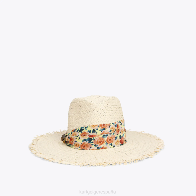Kurt Geiger mujer sombrero fedora con banda de paja londres 2LPR460 | accesorios combinación beige